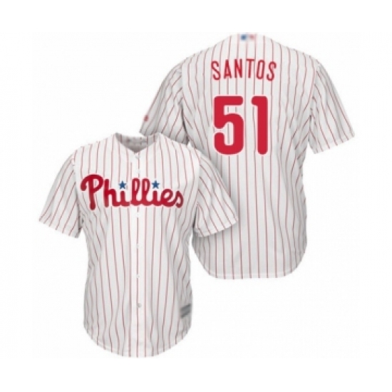 Youth Philadelphia Phillies #51 Enyel De Los Santos Authentic White Red Strip Home Cool Base Baseball Player Jersey - Ujersey