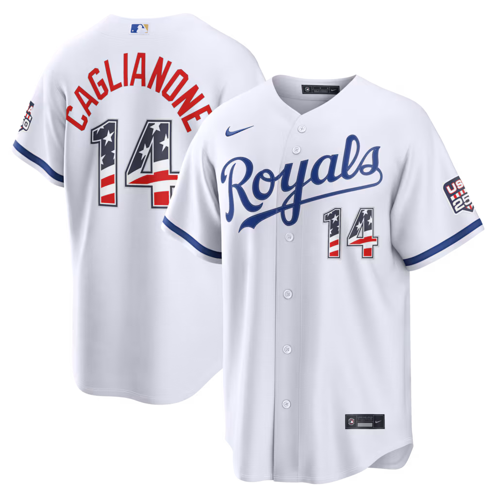 Men's Kansas City Royals Jac Caglianone Nike White USA 250 Fourth of July Home Stadium Jersey - Ujersey