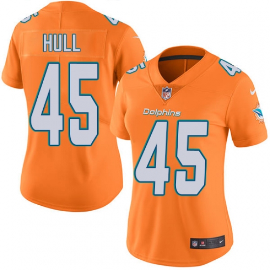 Women's Nike Miami Dolphins #45 Mike Hull Limited Orange Rush Vapor Untouchable NFL Jersey - Ujersey