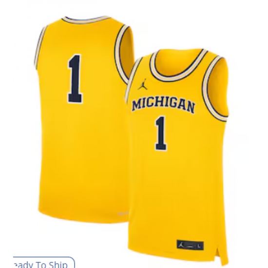Men's Jordan Brand #1 Maize Michigan Wolverines Alternate Replica Jersey
