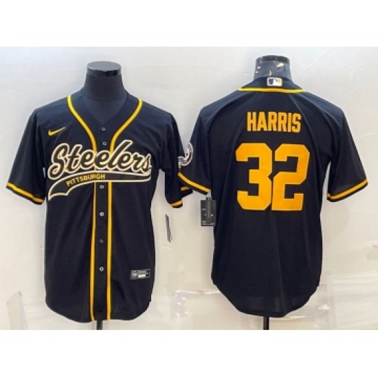 Men's Pittsburgh Steelers #32 Franco Harris Black Gold With Patch Cool Base Stitched Baseball Jersey - Ujersey