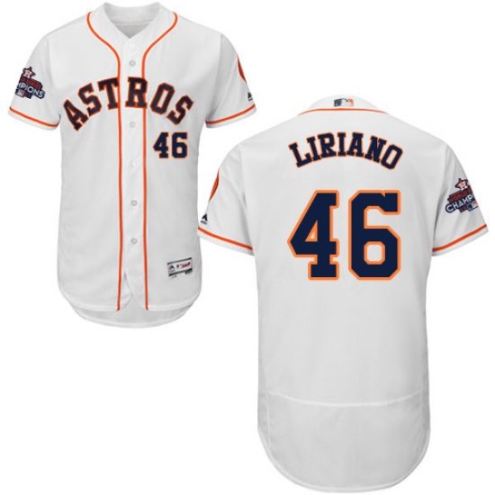 Men's Majestic Houston Astros #46 Francisco Liriano Authentic White Home 2017 World Series Champions Flex Base MLB Jersey - Ujersey