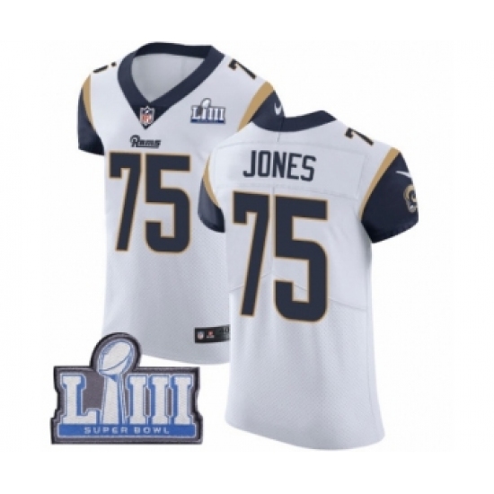 Men's Nike Los Angeles Rams #75 Deacon Jones White Vapor Untouchable Elite Player Super Bowl LIII Bound NFL Jersey - Ujersey