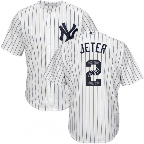 Men's Majestic New York Yankees #2 Derek Jeter Authentic White Team Logo Fashion MLB Jersey - Ujersey