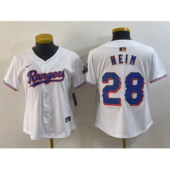 Women's Texas Rangers #28 Jonah Heim White 2024 Gold Collection Limited Cool Base Jersey - Ujersey