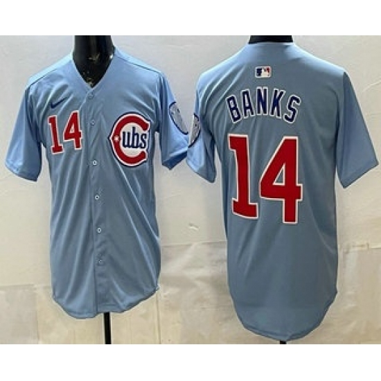 Men's Chicago Cubs #14 Ernie Banks Baby Blue Limited Jersey