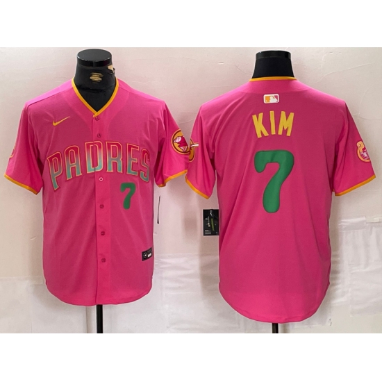 Men's San Diego Padres #7 Ha Seong Kim Pink Player Number Fashion Baseball Jersey