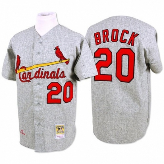 Men's Mitchell and Ness St. Louis Cardinals #20 Lou Brock Replica Grey Throwback MLB Jersey - Ujersey