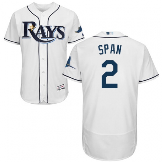 Men's Majestic Tampa Bay Rays #2 Denard Span White Home Flex Base Authentic Collection MLB Jersey - Ujersey
