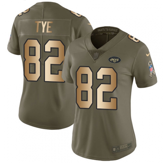 Women's Nike New York Jets #82 Will Tye Limited Olive/Gold 2017 Salute to Service NFL Jersey - Ujersey