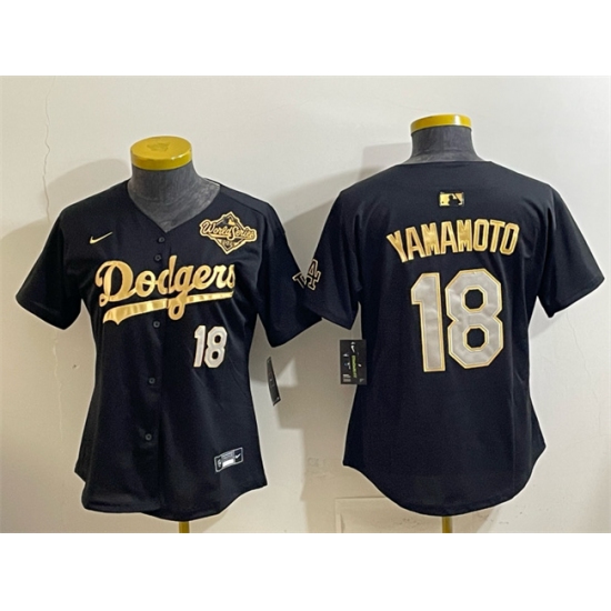 Youth Los Angeles Dodgers #18 Yoshinobu Yamamoto Black Gold 2025 World Series Limited Stitched Baseball Jersey - Ujersey