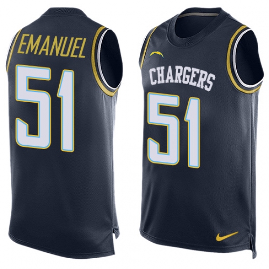Men's Nike Los Angeles Chargers #51 Kyle Emanuel Limited Navy Blue Player Name & Number Tank Top NFL Jersey - Ujersey