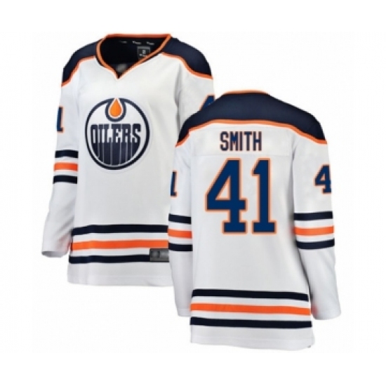 Women's Edmonton Oilers #41 Mike Smith Authentic White Away Fanatics Branded Breakaway Hockey Jersey - Ujersey
