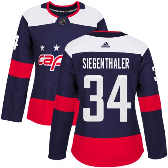 Women's Adidas Washington Capitals #34 Jonas Siegenthaler Authentic Navy Blue 2018 Stadium Series NHL Jersey - Ujersey
