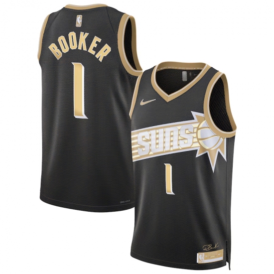 Men's Phoenix Suns #1 Devin Booker Black Gold 2024 Select Series Stitched Jersey - Ujersey