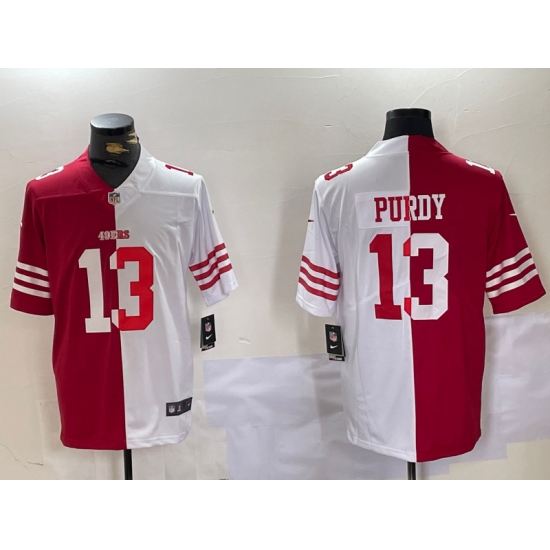 Men's San Francisco 49ers #13 Brock Purdy Red White Split Vapor Limited Stitched Jersey - Ujersey