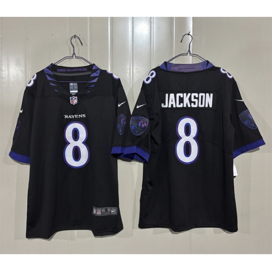 Men's Baltimore Ravens #8 Lamar Jackson Black 2026 Alternate Vapor Limited Football Stitched Jersey - Ujersey