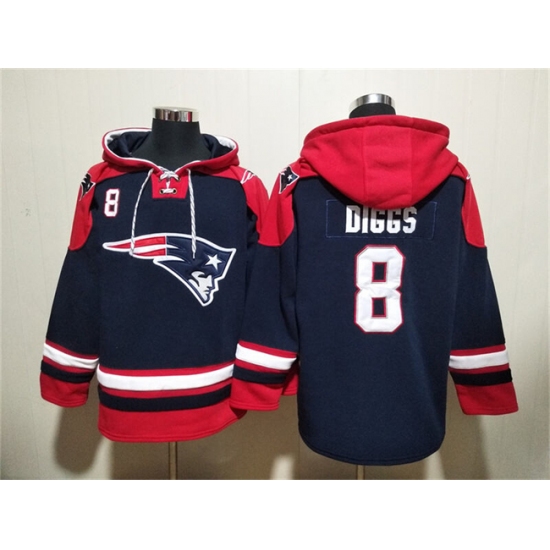Men's New England Patriots #8 Stefon Diggs Navy Ageless Must-Have Lace-Up Pullover Hoodie - Ujersey