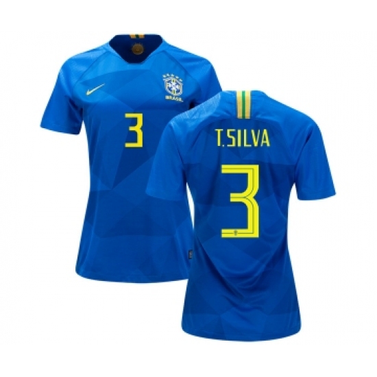 Women's Brazil #3 T.Silva Away Soccer Country Jersey