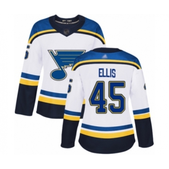Women's St. Louis Blues #45 Colten Ellis Authentic White Away Hockey Jersey - Ujersey