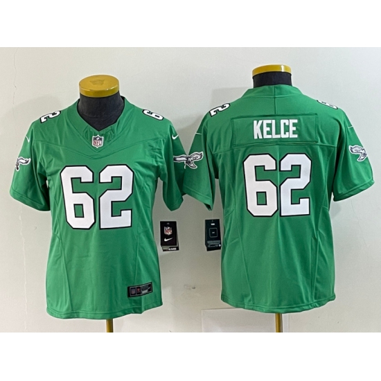 Women's Nike Philadelphia Eagles #62 Jason Kelce Green 2023 F.U.S.E. Vapor Limited Throwback Stitched Football Jersey - Ujersey