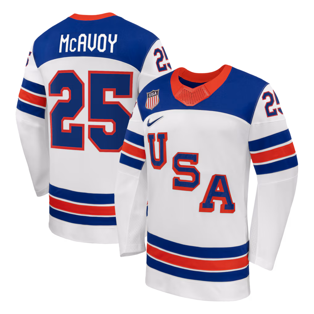 Men's Charlie McAvoy Nike White US Hockey 2026 Away Replica Jersey
