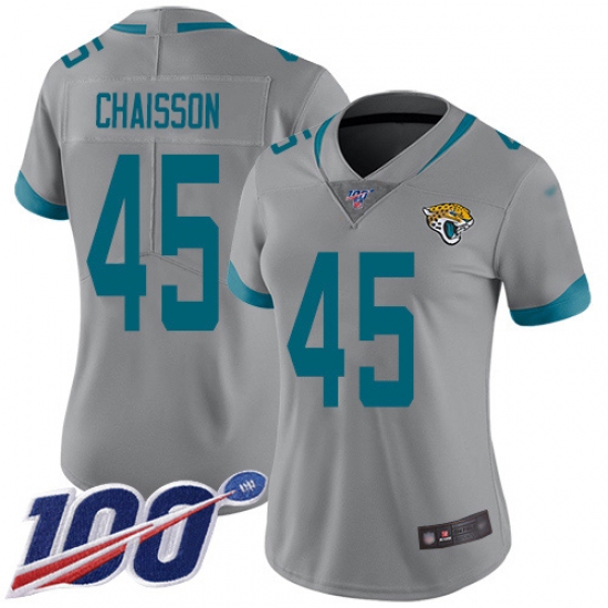 Women's Jacksonville Jaguars #45 K'Lavon Chaisson Silver Stitched NFL Limited Inverted Legend 100th Season Jersey - Ujersey