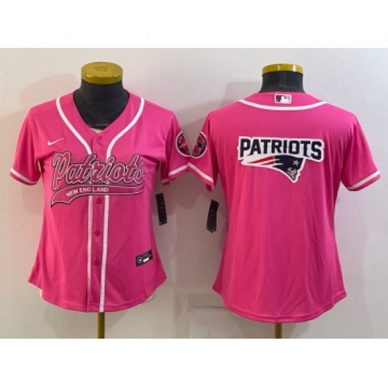 Women's New England Patriots Pink Team Big Logo With Patch Cool Base Stitched Baseball Jersey - Ujersey