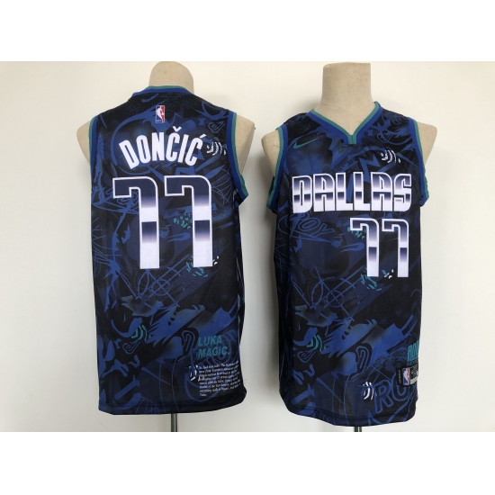 Men's Nike Dallas Mavericks #77 Luka Doncic Blue Authentic Finished Basketball Jersey - Ujersey