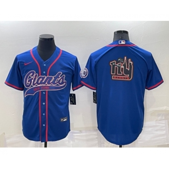 Men's New York Giants Blue Team Big Logo With Patch Cool Base Stitched Baseball Jersey - Ujersey