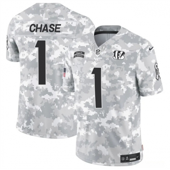 Men's Cincinnati Bengals #1 Ja'Marr Chase 2024 F.U.S.E Arctic Camo Salute To Service Limited Stitched Football Jersey - Ujersey