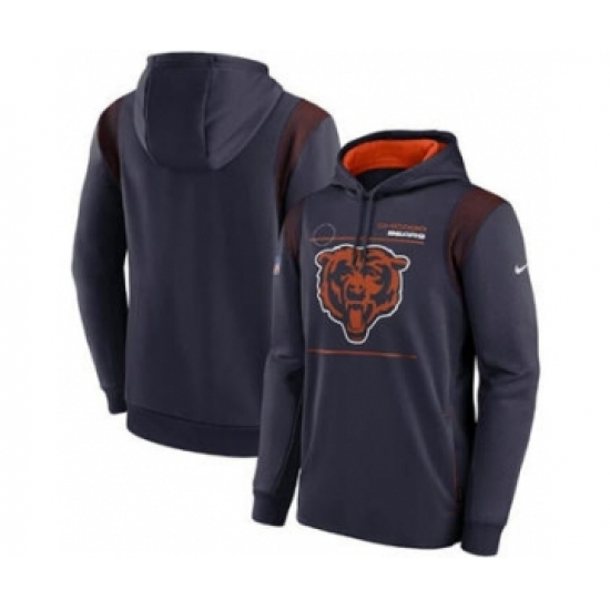 Men's Chicago Bears 2021 Navy Sideline Logo Performance Pullover Hoodie - Ujersey