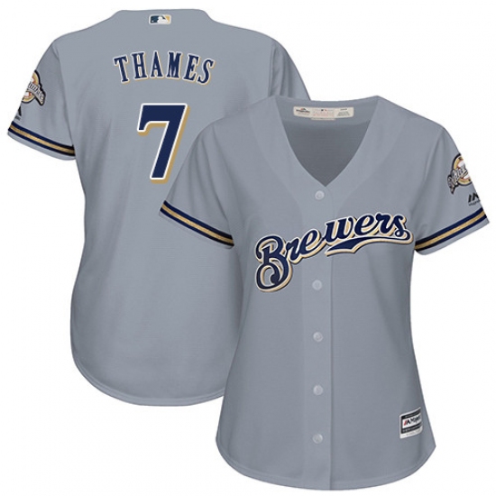 Women's Majestic Milwaukee Brewers #7 Eric Thames Replica Grey Road Cool Base MLB Jersey - Ujersey