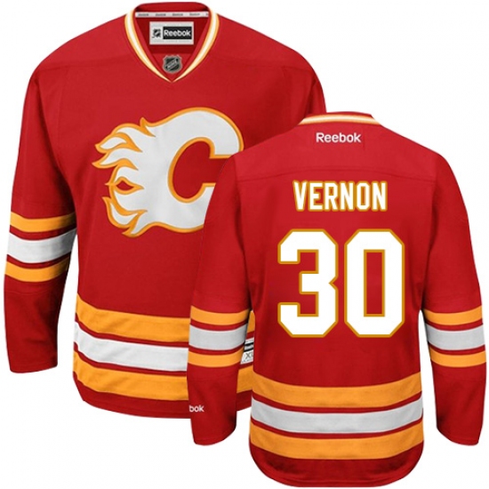 Men's Reebok Calgary Flames #30 Mike Vernon Premier Red Third NHL Jersey - Ujersey