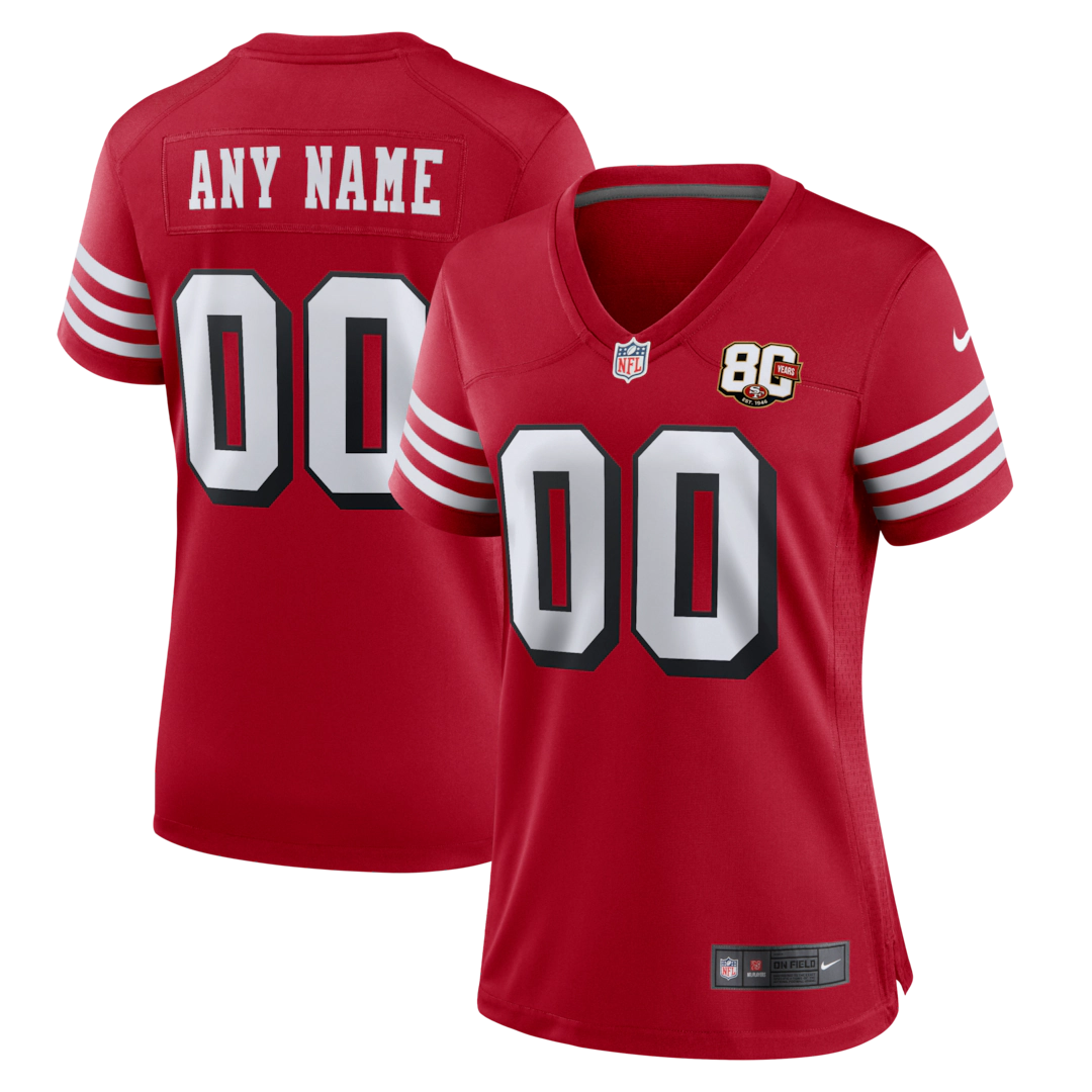 Women's San Francisco 49ers Nike Scarlet 80th Anniversary Alternate Custom Game Jersey - U-jersey