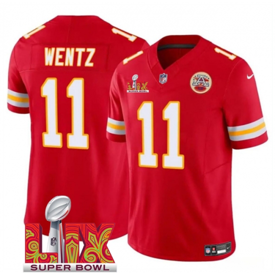 Men's Kansas City Chiefs #11 Carson Wentz Red 2025 Super Bowl LIX F.U.S.E. Vapor Limited Stitched Football Jersey - Ujersey