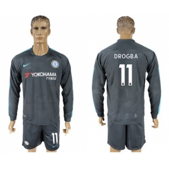 Chelsea #11 Drogba Sec Away Long Sleeves Soccer Club Jersey