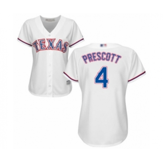 Women's Texas Rangers #4 Dak Prescott Authentic White Home Cool Base Baseball Jersey - Ujersey