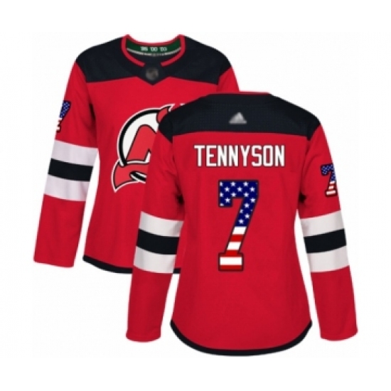Women's New Jersey Devils #7 Matt Tennyson Authentic Red USA Flag Fashion Hockey Jersey