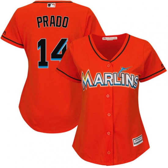 Women's Majestic Miami Marlins #14 Martin Prado Replica Orange Alternate 1 Cool Base MLB Jersey - Ujersey