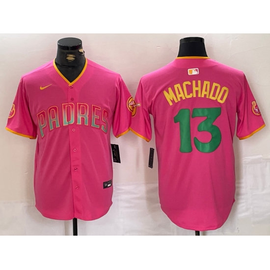 Men's San Diego Padres #13 Manny Machado Pink Cool Base Stitched Baseball Jersey