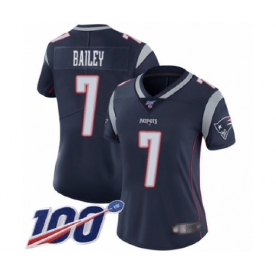 Women's New England Patriots #7 Jake Bailey Navy Blue Team Color Vapor Untouchable Limited Player 100th Season Football Jersey - Ujersey