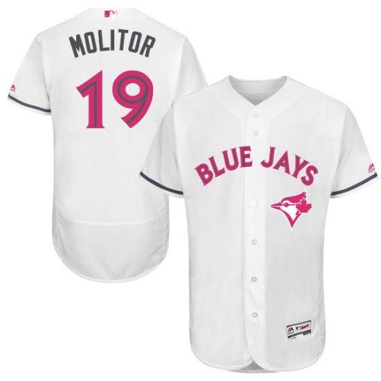 Men's Majestic Toronto Blue Jays #19 Paul Molitor Authentic White 2016 Mother's Day Fashion Flex Base MLB Jersey - Ujersey