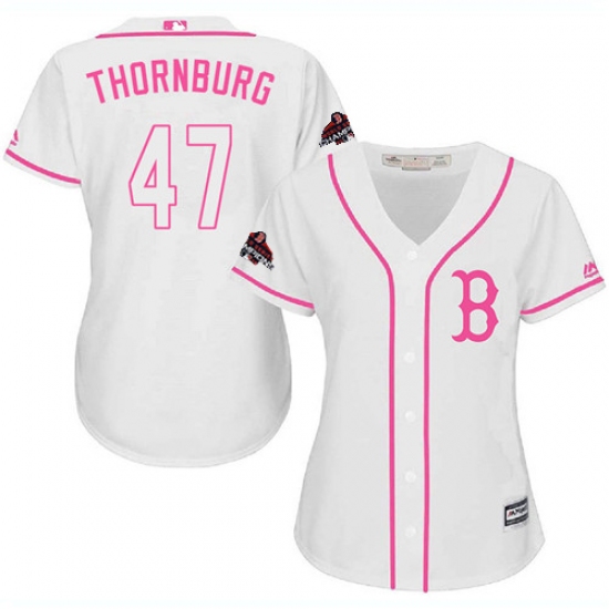 Women's Majestic Boston Red Sox #47 Tyler Thornburg Authentic White Fashion 2018 World Series Champions MLB Jersey - Ujersey