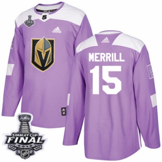Youth Adidas Vegas Golden Knights #15 Jon Merrill Authentic Purple Fights Cancer Practice 2018 Stanley Cup Final NHL Jersey - Ujersey