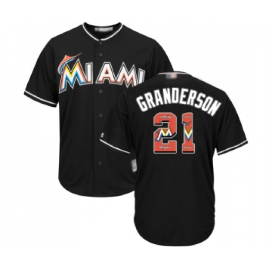 Men's Miami Marlins #21 Curtis Granderson Authentic Black Team Logo Fashion Cool Base Baseball Jersey - Ujersey