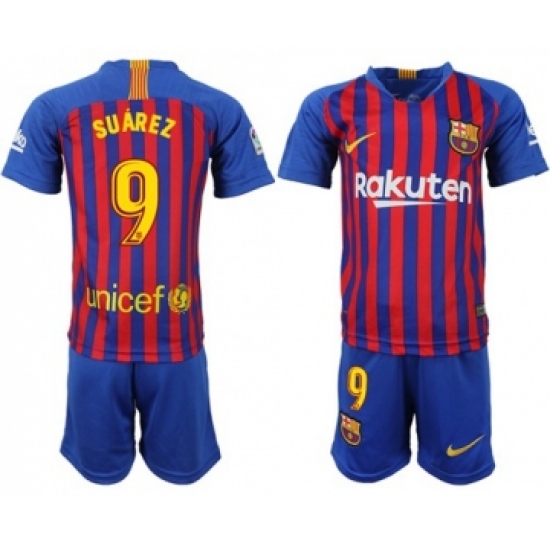 Barcelona #9 Suarez Home Kid Soccer Club Jersey