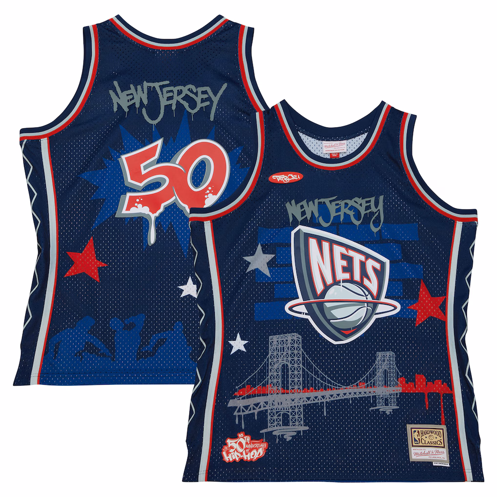 Men's New Jersey Nets Mitchell & Ness x Tats Cru Navy Hardwood Classics Fashion Jersey - Ujersey