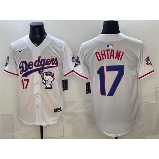 Men's Los Angeles Dodgers #17 Shohei Ohtani White Hello Kitty Night 2025 World Series Champions Stitched Baseball Jersey - Ujersey