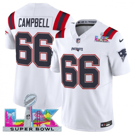 Men's New England Patriots #66 Will Campbell White 2025 F.U.S.E. Super Bowl LX Vapor Limited Football Stitched Jersey - ujerseystore